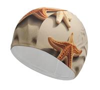 Gorro de natación clásico unisex suave con diseño de estrella de mar en la arena, gorro de natación recreativo, cómodo y flexible duradero para entrenamiento de piscina y playa