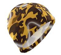 Gorro de natación de camuflaje amarillo y marrón para hombre, para adultos, de pelo corto, impermeable, para mujer, protección del cabello y reducción de arrastre, gorras para nadar de mujer