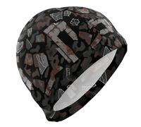 Gorro de natación de camuflaje de metal marrón oscuro para hombre, pelo corto, impermeable, para adultos, protección del cabello y reducción de arrastre, gorro para nadar
