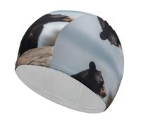 Gorro de natación de oso marrón grande para adultos, gorro de natación de tela elástica, cómodo gorro de baño para cabello largo y corto