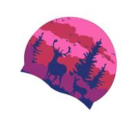 Gorro de natación de silicona con estampado de árbol de ciervo para mujeres que buscan un manejo cómodo del cabello durante las rutinas de piscina, gorro de natación recreativo