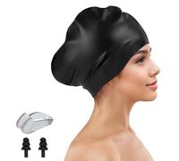 Gorro de natación de silicona para cabello largo, gorro de baño extra grande para mujer, gorro de natación para hombre, gorro de natación con tapones para los oídos y juego de clip nasal, gorros de