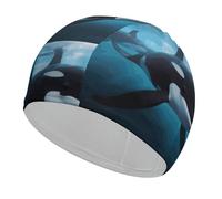 Gorro de natación de tela con ballena asesina para cabello corto y largo para mantener el cabello seco, gorros de baño impermeables para mujeres y hombres, gorros de ducha elásticos y cómodos gorros