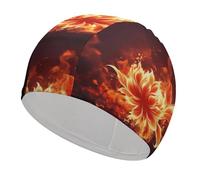 Gorro de natación de tela con flores de fuego en llamas, gorro de natación para cabello corto y largo para mantener el cabello seco, gorros de baño impermeables para mujeres y hombres, gorros de ducha