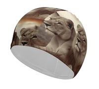 Gorro de natación de tela de león africano y leona, gorro de natación para cabello corto y largo para mantener el cabello seco, gorros de baño impermeables para mujeres y hombres, gorros de ducha