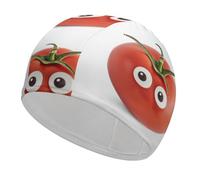 Gorro de natación de tela de tomate para cabello corto y largo para mantener el cabello seco, gorros de baño impermeables para mujeres y hombres, gorros de ducha cómodos y elásticos antideslizantes