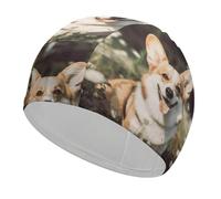 Gorro de natación de tela Happy Corgi Dog gorro de natación para pelo corto y largo para mantener el cabello seco, gorros de baño impermeables para mujeres y hombres, gorros de ducha cómodos y