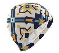 Gorro de natación impermeable con patrón geométrico plano y cruzado maltés para cabello corto calvo para mujer, protección del cabello y reducción de arrastre, gorra para nadar de mujer