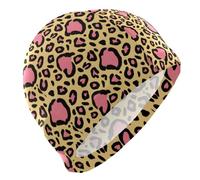 Gorro de natación para mujer con estampado de leopardo, marrón y rosa, para adultos, para cabello corto, impermeable, protección del cabello y reducción de arrastre, gorro de natación para mujer