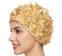 Gorro de natación para mujer, diseño de flores 3D, elástico, cómodo, tejido | Gorro de natación, diseño de flores 3D, decoración de perlas, tejido elástico, asiento cómodo, para piscina, lago