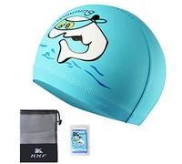 Gorro de natación para niños, de Paciffico, impermeable, de poliuretano, protección para los oídos, elástico, con revestimiento de patrón de dibujos animados, niñas de 6 a 10 años, color azul