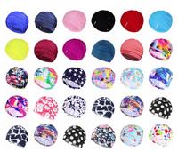 Gorro de natación para quimioterapia para pérdida de cabello, turbante, cáncer, cubierta de natación para mujer, diseño de flor blanca sobre azul pálido