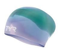 Gorro de natación TYR Unisex Teen Youth Tie Dye Silicone Long Hair, Morado/Verde
