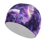 Gorro de natación Unisex Lion Butterfly1 Moon para Mujeres y Hombres, para Cabello Corto y Largo. Gorros de baño a la Moda.