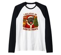 Gorro de Navidad con Texto en inglés I Believe In Santa Paws Cane Corso Dog Mom Dad Camiseta Manga Raglan