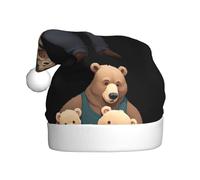 Gorro de Navidad de felpa para adultos, con estampado de YYHWHJDE The Friendly Bear Family con tacto suave para fiesta de Navidad