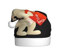 Gorro de Navidad de felpa para adultos con texto en inglés «YYHWHJDE I love you» con estampado de conejito con tacto suave