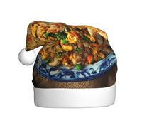 Gorro de Navidad de felpa para adultos, WHJSHOP delicioso patrón de arroz con huevo frito con tacto suave para fiesta de Navidad