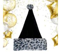 Gorro de Navidad para adultos - Gorro de Papá Noel de doble capa de felpa con estampado de leopardo y gris festivo | Gorro de desfile suave, cálido, cómodo para amigos de la familia