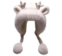 Gorro de Navidad para mujer, elegante, Beret para mujer, carnaval, invierno, trampero con pompón de malla sintética suave con diseño de ciervo para las orejas en tiempo frío