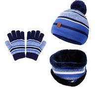 Gorro de Niños Unisexo Invierno Suave Gorro de Punto Cálido con Bufanda y Guantes para 3-8 Años Niños Niñas 3 Piezas