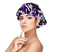 Gorro de noche de satén con estampado de camuflaje americano morado para adulto, mantiene el peinado y garantiza un sueño cómodo, 33 cm, negro, talla única