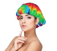 Gorro de noche de satén con estampado de tie dye hippie para adulto, mantiene el peinado y garantiza un sueño cómodo, negro 33 cm, negro, talla única