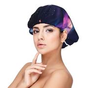 Gorro de noche de satén para adulto estampado galaxia universo espacial, mantiene el peinado y garantiza un sueño cómodo, negro 33 cm, negro, talla única