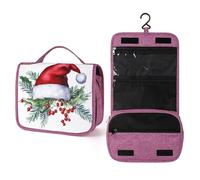 Gorro de Papá Noel con bayas de muérdago, bolsa de aseo de viaje para mujer, organizador de maquillaje colgante con gancho para champú