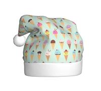 Gorro de Papá Noel con estampado de conos de helado para hombres y mujeres, para fiestas, Año Nuevo, celebraciones, gorro de Navidad