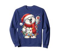 Gorro de Papá Noel con Luces de Navidad para niños y niñas Sudadera, Unisex para Adultos, Azul Marino, M
