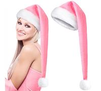 Gorro de Papá Noel de Felpa Extra Largo - Gorro navideño Unisex de Terciopelo Suave | Accesorio para disfraz festivo de 29,5 pulgadas | Sombreros de fiesta navideños con blancos esponjosos: ac