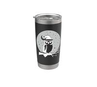 Gorro de Papá Noel iluminado por la luna, diseño navideño de búho sabio Vaso térmico de acero inoxidable de doble pared
