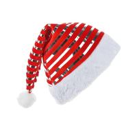 Gorro de Papá Noel - Lindo disfraz de rayas gorro de terciopelo con ribete blanco, diseño de tela suave y cómoda, crea un ambiente festivo de fiesta, accesorio de Navidad para