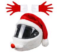 Gorro de Papá Noel para casco de motociclista, gorro de peluche para Santa Claus para moto con guantes de Navidad | Gorro de motocicleta navideño, decoración para sombrero de