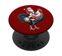 Gorro de Papá Noel Retro navideño con diseño de Gallo Vintage, Crazy Chicken PopSockets PopGrip Adhesivo