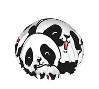 Gorro de pelo con dobladillo elástico reutilizable para mujer, gorro de baño con diseño de Panda Hipster, divertido gorro de ducha impermeable doble Kawaii