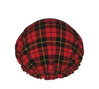 Gorro de pelo con dobladillo elástico reutilizable para mujer, gorro de ducha a prueba de agua doble a cuadros rojos Wallac