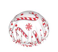Gorro de pelo con dobladillo elástico reutilizable para mujer, gorro de ducha doble impermeable de bastón de caramelo rojo navideño, gorro de baño