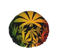 Gorro de pelo con dobladillo elástico reutilizable para mujer, gorro de ducha doble impermeable Rasta Canabis Weed Leaf, gorro de baño