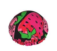 Gorro de pelo con dobladillo elástico reutilizable para mujer, gorro de ducha impermeable doble con patrón de fresa delicioso, gorro de baño