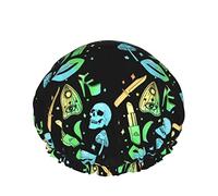 Gorro de pelo con dobladillo elástico reutilizable para mujer, gorro de ducha impermeable doble Pastel Goth Witch Creepy Halloween