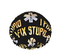 Gorro de pelo con dobladillo elástico reutilizable para mujer I Fix Stupid Emt Rn gorro de ducha doble impermeable gorro de baño