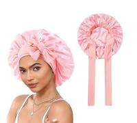 Gorro de pelo de seda para mujer y niña, gorro de satén con cordón elástico, gorro de dormir suave, gorro de noche, gorro de seda ajustable con banda elástica, color rosa