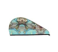 Gorro de pelo seco de terciopelo Coral con mapa del mundo de dibujos animados para mujer, gorros con botones para secar cabello rizado largo y grueso, antiencrespamiento