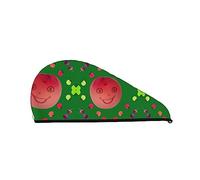 Gorro de pelo seco de terciopelo Coral con melocotones rojos sonrientes para mujer gorros de pelo con botones para secar cabello rizado largo y grueso Anti Frizz