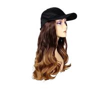 Gorro de peluca Gorra de béisbol negra de moda con peluca, sombrero sintético ondulado largo, pelucas, sombrero de pelo ajustable, peluca Sombrero de peluca(6)