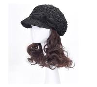 Gorro de peluca Gorro de peluca for mujer, gorro de peluca marrón y negro, peluca de fibra sintética resistente al calor de aspecto natural for recreación al aire libre Sombrero de peluca(02)