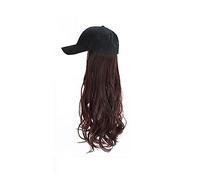 Gorro de peluca Peluca con gorra de béisbol, peluca ondulada larga sintética ajustable con gorra for mujer, pelucas de fibra de alta temperatura negras/marrones for fiesta Sombrero de peluca(2)