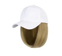 Gorro de peluca Peluca de béisbol ondulada corta Peluca de Bob sintético Sombrero blanco/negro Pelucas Gorra con cabello Conexión natural Gorra de béisbol ajustable Sombrero de peluca(2)